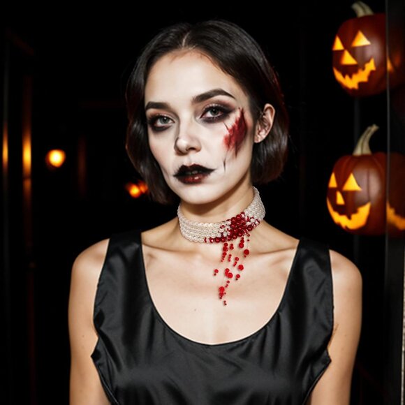 Elegant 4-Layer Blood Pearl Choker for Women - Spooky Halloween Jewelry Gift - Picture 3 of 8